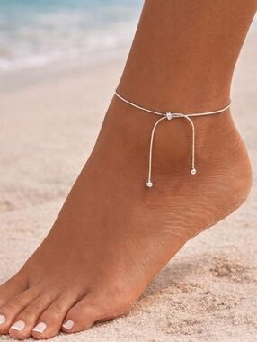 18k White Gold Plated Delicate Silver Knot Adjustable Anklet Stainless Steel